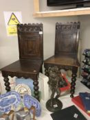 A pair of 19th century Gothic style hall chairs