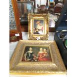 2 gilt framed pictures, overall sizes 23 x 28 cm and 37 x 31 cm.