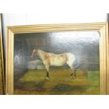 A 19th century oil on canvas 'Horse in Stable' signed J. Sear, image 59 x 45 cm.