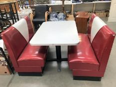 A pair of retro style American Diner 2 seater bench seats and an aluminium topped table