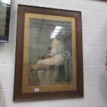 A framed and glazed print of a young girl and an oak framed Bubbles print (missing glass).