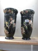 A pair of large Bretby bird decorated vases a/f ****Condition report**** 1 has been