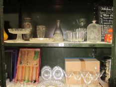 2 shelves of glass ware including cocktail glasses, decanter etc.