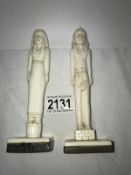 Grand Tour Carved Bone Figures: A pair of Egyptian style carved bone figures standing on