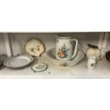 An Edwardian jug and basin set and a 19th century riveted Royal Worcester plate etc.