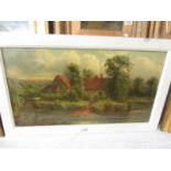 A 19th century oil on canvas 'Cottage Landscape' signed Cedric Gray '82, image 54 x 29.5 cm.