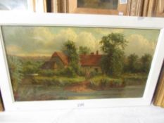 A 19th century oil on canvas 'Cottage Landscape' signed Cedric Gray '82, image 54 x 29.5 cm.