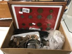 A collection of coins including old pennies and cartwheel pennies etc.