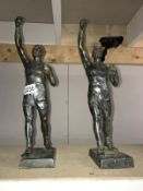 2 lead sportsmen figurines