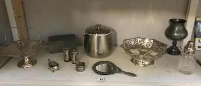 A collection of silver plate and pewter items etc.
