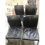 4 French Jules Leleu leather & white metal dining chairs.