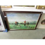 An oil on board hunting scene signed Begainy.