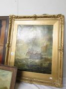 A marine oil on canvas 'Stormy Sea', signed T Westcott, image 49.5 x 49 cm.