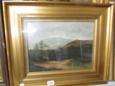 A gilt framed and glazed oil on canvas landscape, signed A.J. Redfern, image 38 x 30 cm.