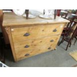 A pine 3 drawer chest (missing back planks.).