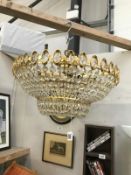 A large gilded brass basket chandelier with glass droppers ****Condition report****