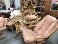 A large set of conservatory furniture, consisting of a swivel chair, table and 4 chairs,