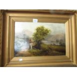 A gilt framed oil on canvas landscape 'Nr, Llyn, Gwynant', attributed to N Wallace,