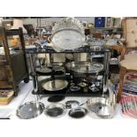 A good selection of silver plate items including trays, gallery trays, vases & gravy boat etc.