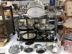 A good selection of silver plate items including trays, gallery trays, vases & gravy boat etc.