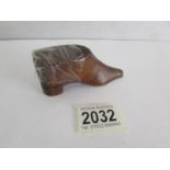 A Victorian mahogany shoe shaped snuff box.