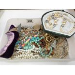 A tray of costume jewellery including pearls