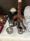A boxed Arthur Price wooden based coaster and posy bowl and silver plate tea set