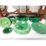 A quantity of Wedgwood and other 'cabbage' plates, jug etc., and a rare Victorian 'spittoon' bowl.