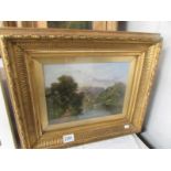 A gilt framed oil on canvas landscape signed Edward Price, image 29 x 20 cm.