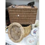 A wicker picnic basket etc.