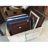 A box of stamp albums (some with contents) etc.