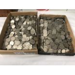 2 large trays of old 6d pence pieces