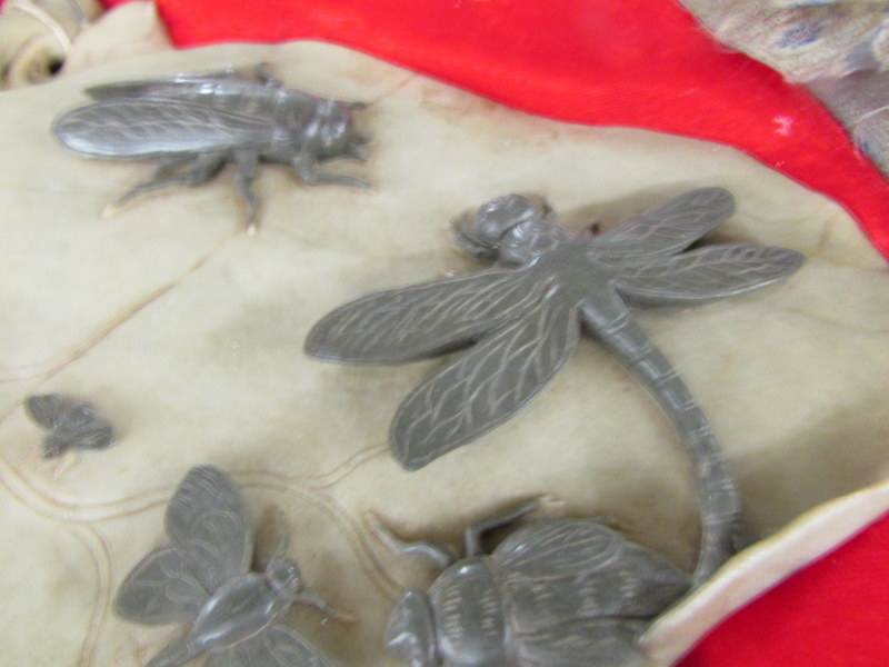A large oriental carved soapstone leaf with carved insect decoration. - Image 3 of 4