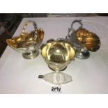 2 silver plated sugar dishes & 'sugar' hod,