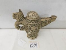 Islamic Ghaxni stone carved oil lamp: A rare carved stone oil lamp from Ghazni, Afghanistan,