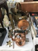 A quantity of brass and copper including a bell, coal bucket etc.