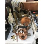 A quantity of brass and copper including a bell, coal bucket etc.