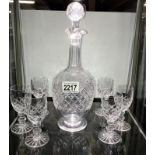 A crystal decanter & 6 crystal glasses