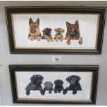 2 framed prints of dogs and puppies
