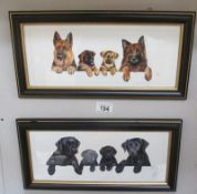 2 framed prints of dogs and puppies