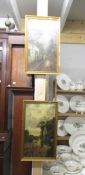 A pair of 19th century framed oil on canvas village street scenes signed Florence Dundas?