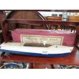A boxed pre war Triang clockwork speedboat No.2 by Lines Bros.