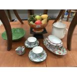 A Copeland Spode 'Patricia' pair of trios with jug & bowl including artificial fruit etc.