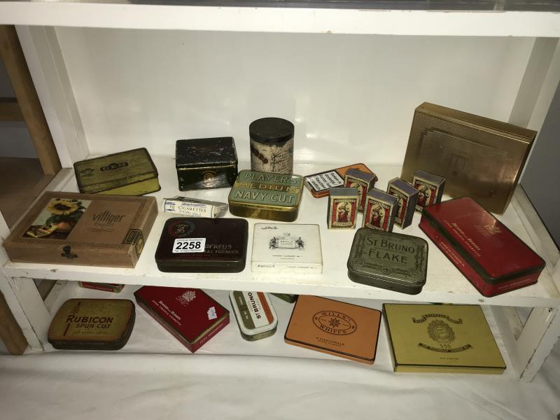 A good collection of over 20 tobacco/cigarette boxes & tins including Dunhill box, Black Cat,