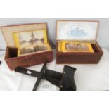 A good stereoscope viewer with 2 boxes of cards including shipping, landscape, architecture,