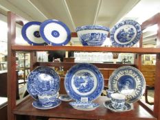 A mixed lot of blue and white including Spode.