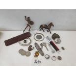 A mixed lot including bronzes, old rings, Victorian lead token, Schaefer pen etc.