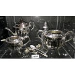 A silver plated tea service, sugar sifter & sugar tongs etc.