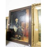 A 19th century oil on canvas (repaired) 'Gentleman Reading Newspaper', image 45 x 59 cm.