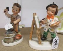 2 Friedel, Bavari hand painted figurines - Artist and Blacksmith.